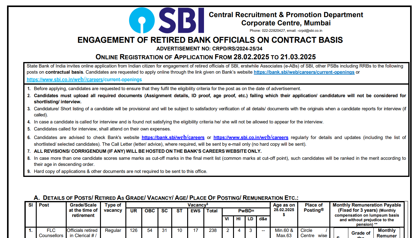 SBI Recruitment FLC Counsellors and FLC direcors 269 Posts 2025.png